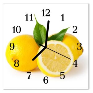 Glass Wall Clock Lemons Fruit Yellow