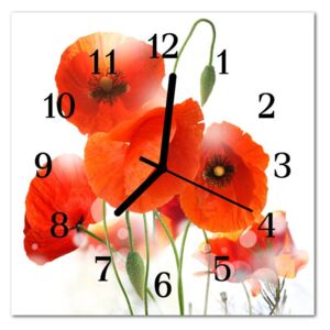 Glass Wall Clock Poppies Poppies Red