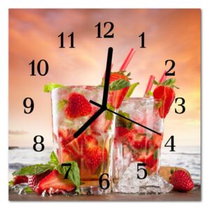 Glass Kitchen Clock Strawberries Kitchen Red