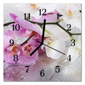 Glass Kitchen Clock Orchid Flowers Multi-Coloured