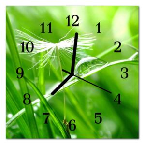 Glass Kitchen Clock Grass Flowers & Plants Green