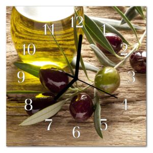 Glass Kitchen Clock Olive Oil Food and Drinks Green, Brown
