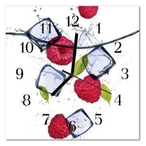 Glass Kitchen Clock Raspberries Fruit Pink