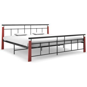 Bed Frame Metal and Solid Oak Wood 200x200 cm