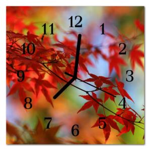 Glass Kitchen Clock Maple Leaves Flowers & Plants Red