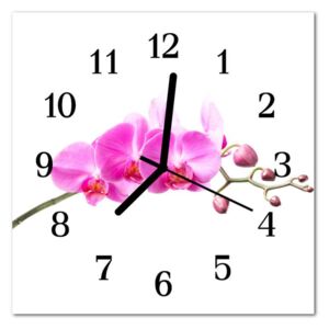 Glass Wall Clock Orchid Flowers Pink