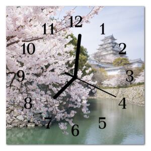 Glass Wall Clock Cherry Trees Nature Pink