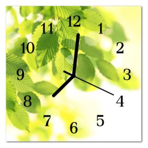 Glass Kitchen Clock Leaves Nature Green