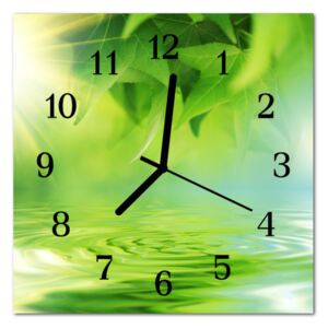 Glass Wall Clock Leaves Nature Green