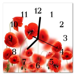 Glass Kitchen Clock Poppies Flowers & Plants Red