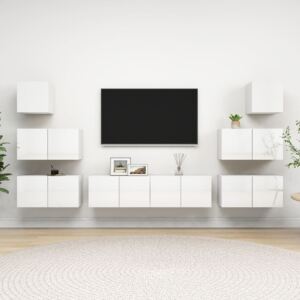 8 Piece TV Cabinet Set High Gloss White Chipboard