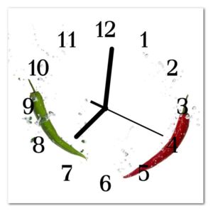 Glass Wall Clock Chillies Vegetables White