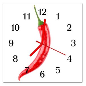 Glass Kitchen Clock Chilli Food and Drinks Red