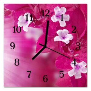 Glass Wall Clock Flowers Flowers Pink