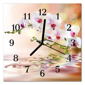 Glass Wall Clock Orchid Flowers Multi-Coloured