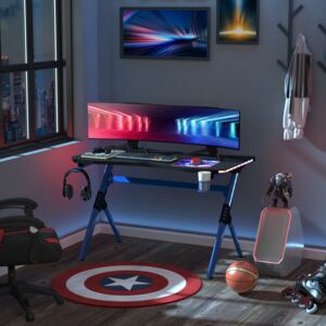 HOMCOM 120 Gaming Desk with RGB LED Lights Racing Style Gaming Table with Cup Holder, Cable Management, Blue