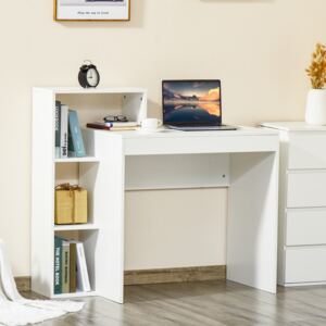 HOMCOM Compact Computer Desk with Storage Writing Table Modern for Flat Office Bedroom w/ Storage Shelf Rack Integrated Bookcase, White
