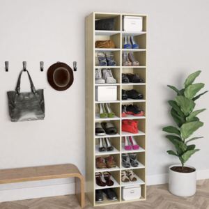 VidaXL Shoe Cabinet White and Sonoma Oak 54x34x183 cm Chipboard