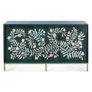 Large Emerald 3 Door Sideboard Cabinet with Floral Inlay Design