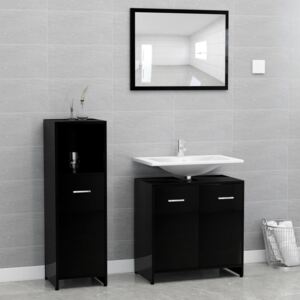 VidaXL 3 Piece Bathroom Furniture Set High Gloss Black Chipboard