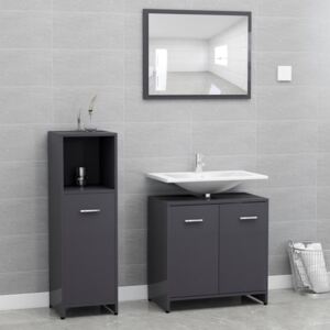 VidaXL 3 Piece Bathroom Furniture Set High Gloss Grey Chipboard