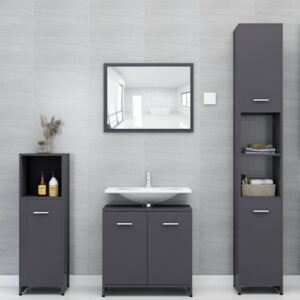 VidaXL 4 Piece Bathroom Furniture Set High Gloss Grey Chipboard