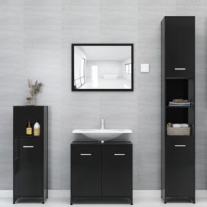 VidaXL 4 Piece Bathroom Furniture Set High Gloss Black Chipboard