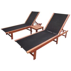 VidaXL Sun Loungers 2 pcs with Table Solid Acacia Wood and Textilene