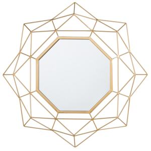 Wall Mounted Hanging Mirror Gold 60 cm Round Art Deo Glamour Hollywood Geometric Frame Beliani