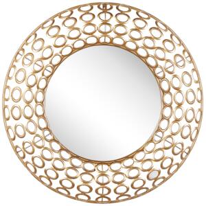 Wall Hanging Mirror Oval Gold ø 80 cm Wall Art Decor Eclectic Style Living Room Beliani