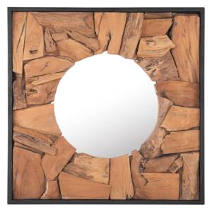 Decorative Wall Mirror Light Wood Teak 70 x 70 cm Rustic Style Beliani