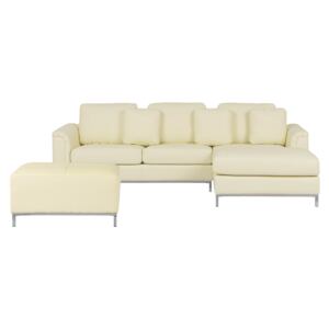 Corner Sofa Beige Leather Upholstered with Ottoman L-shaped Left Hand Orientation Beliani