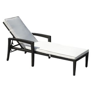 Sun Lounger Brown Faux Rattan Adjustable Backrest White Cushion Pad Outdoor Garden Beliani