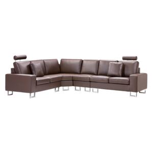 Corner Sofa Brown Leather Upholstery 6 Seater Right Hand L-Shape with Adjustable Headrests Beliani