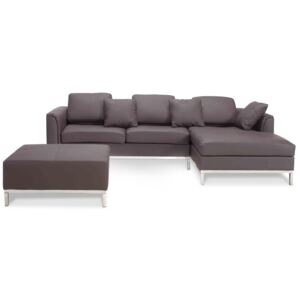 Corner Sofa Brown Leather Upholstered with Ottoman L-shaped Left Hand Orientation Beliani