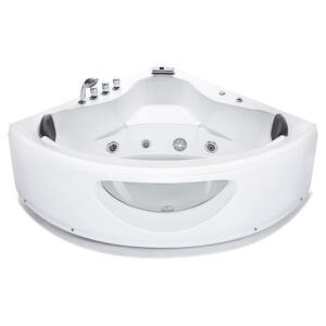 Corner Whirlpool Bath White Sanitary Acrylic with LED Lights 10 Massage Jets 190 x 138 cm cm Modern Style Beliani