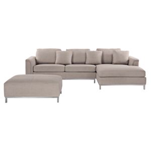 Corner Sofa Beige Fabric Upholstered with Ottoman L-shaped Left Hand Orientation Beliani