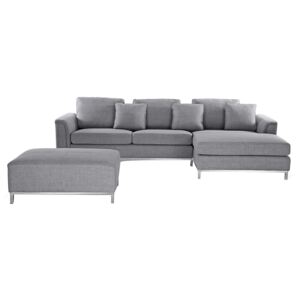 Corner Sofa Light Grey Fabric Upholstered with Ottoman L-shaped Left Hand Orientation Beliani