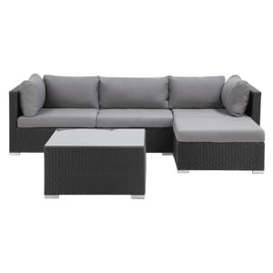 2 Piece Garden Sofa Set Black w/ Grey Cushions 5 Seater Corner Coffee Table Beliani