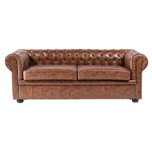 Chesterfield Sofa Brown Faux Leather Black Legs 3 Seater Beliani