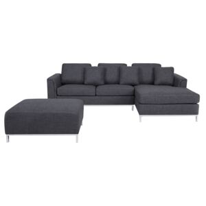 Corner Sofa Grey Fabric Upholstered with Ottoman L-shaped Left Hand Orientation Beliani