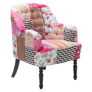 Armchair Multicolour Pink Fabric Patchwork Club Chair Button Tufted Wooden Legs Beliani