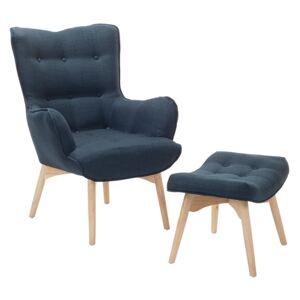 Wingback Chair with Ottoman Dark Blue Fabric Buttoned Retro Style Beliani