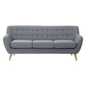 3 Seater Sofa Light Grey Upholstered Tufted Back Thickly Padded Light Wood Legs Scandinavian Minimalistic Living Room Beliani