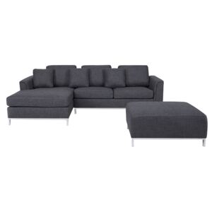 Corner Sofa Grey Fabric Upholstered with Ottoman L-shaped Right Hand Orientation Beliani
