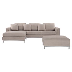 Corner Sofa Beige Fabric Upholstered with Ottoman L-shaped Right Hand Orientation Beliani