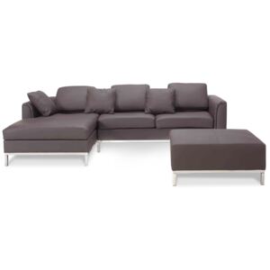 Corner Sofa Brown Leather Upholstered with Ottoman L-shaped Right Hand Orientation Beliani