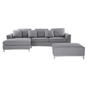 Corner Sofa Grey Fabric Upholstered with Ottoman L-shaped Right Hand Orientation Beliani