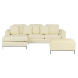 Corner Sofa Beige Leather Upholstered with Ottoman L-shaped Right Hand Orientation Beliani