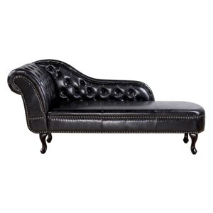 Chaise Lounge Black Left Hand Faux Leather Buttoned Beliani